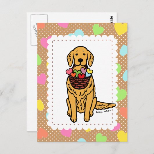 ゴールデンレトリエバーアニメハート ポストカード (正面/裏面)