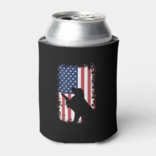 ゴールデンレトリエバーアメリカ国旗のシルエット 缶クーラー (缶正面)