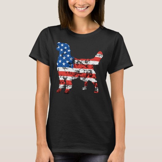 ゴールデンレトリエバーアメリカ国旗の悲惨な面白いダ Tシャツ (正面)