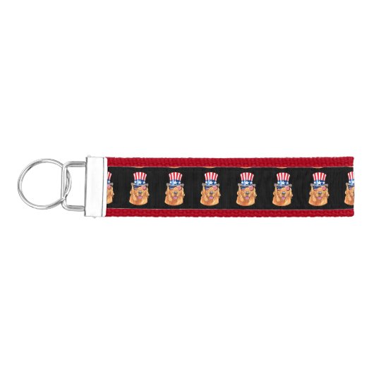 ゴールデンレトリエバーアメリカ7月4日アメリカ国旗 リストバンドキーホルダー (鍵左)