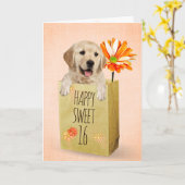 ゴールデンレトリエバーインスウィート16誕生日バッグ カード (黄色い花)