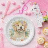 ゴールデンレトリエバーインフローラローレルリース ペーパープレート (パーティー)