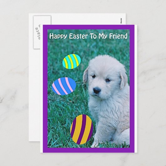 ゴールデンレトリエバーイースターパピーカード&ギフト シーズンポストカード (正面/裏面)