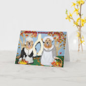 ゴールデンレトリエバーウィッシュボーン感謝祭 カード (黄色い花)