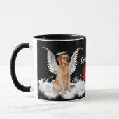 ゴールデンレトリエバーエンジェルとペット記念赤いハート マグカップ (左)