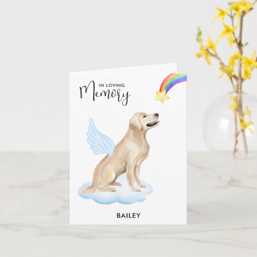 ゴールデンレトリエバーエンジェルドロスペット悔やみや弔慰 カード (黄色い花)