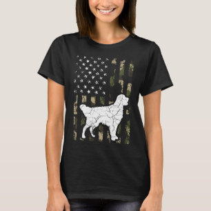 ゴールデンレトリエバーカモフラージュUsa国旗 Tシャツ
