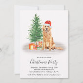 ゴールデンレトリエバーキュート犬の恋人クリスマスパーティー 招待状 (正面)
