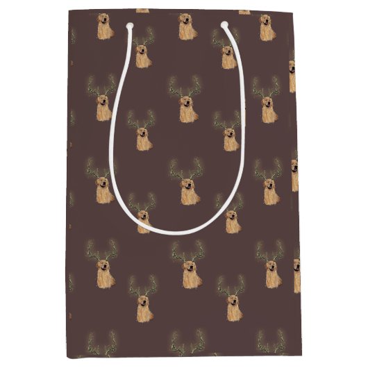 ゴールデンレトリエバークリスマスアントラー抱き枕 ミディアムペーパーバッグ (正面)