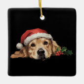 ゴールデンレトリエバークリスマスサンタハットドッグクリスマス セラミックオーナメント (正面)