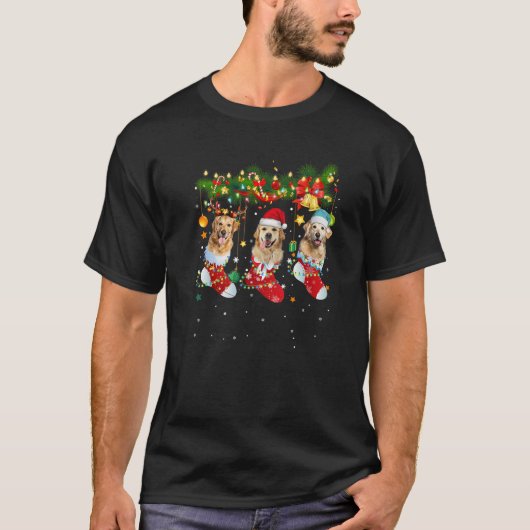 ゴールデンレトリエバークリスマスソックスパジャマクリスマスドッグL Tシャツ (正面)