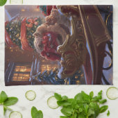 ゴールデンレトリエバークリスマスフェスティバルシーズン キッチンタオル (折り畳み)