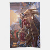 ゴールデンレトリエバークリスマスフェスティバルシーズン キッチンタオル (縦)