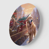 ゴールデンレトリエバークリスマスフェスティバルシーズン ラージ壁時計 (傾斜)