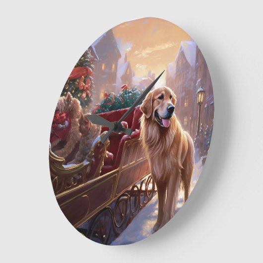 ゴールデンレトリエバークリスマスフェスティバルシーズン ラージ壁時計 (傾斜)