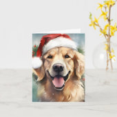 ゴールデンレトリエバークリスマスブ絵画ラシのアートワーク カード (黄色い花)