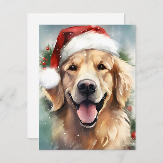 ゴールデンレトリエバークリスマスブ絵画ラシのアートワーク シーズンカード (正面/裏面)