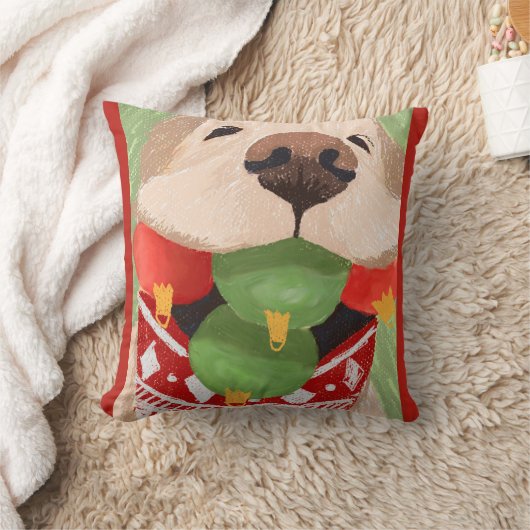 ゴールデンレトリエバークリスマスボールおもしろい口 クッション (ブランケット)