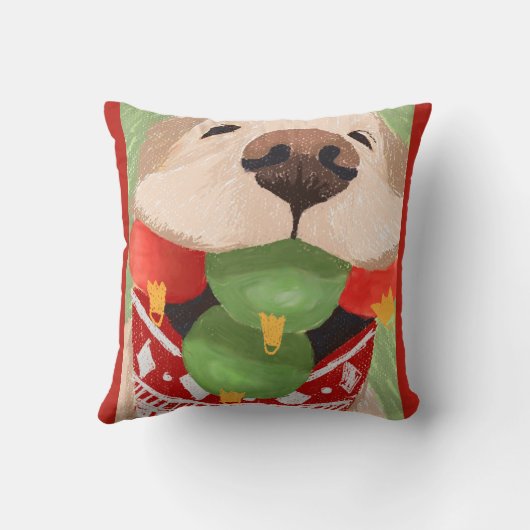 ゴールデンレトリエバークリスマスボールおもしろい口 クッション (裏面)