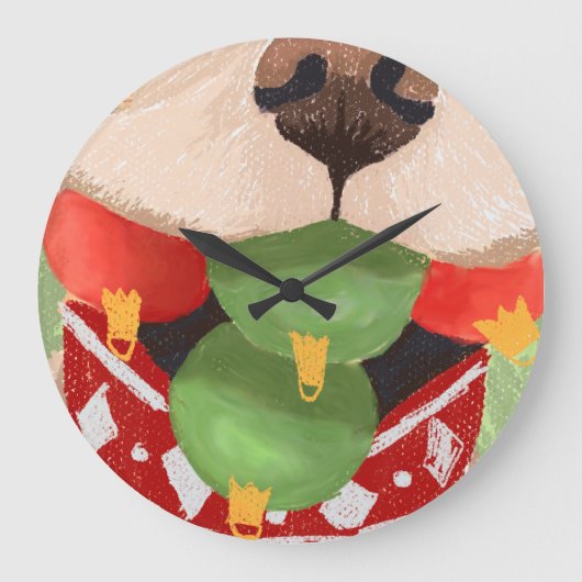 ゴールデンレトリエバークリスマスボールマウスおもしろいギフト ラージ壁時計 (正面)