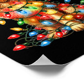 ゴールデンレトリエバークリスマスライトサンタハットドッグロー ポスター (角)