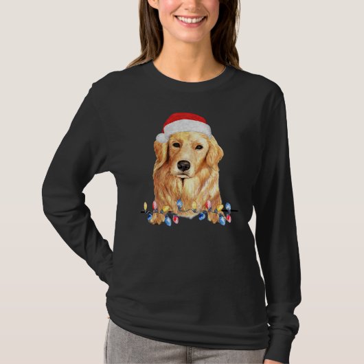 ゴールデンレトリエバークリスマスライト犬のオーナー Tシャツ (正面)