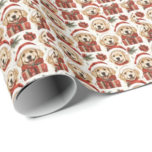 ゴールデンレトリエバークリスマスラッピング紙 ラッピングペーパー (ロールコーナー)