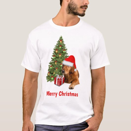 ゴールデンレトリエバーサンタドッグクリスマス Tシャツ (正面)
