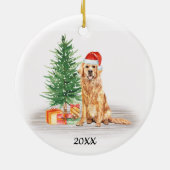 ゴールデンレトリエバーサンタドッグパーソナライズされたクリスマス セラミックオーナメント (裏面)
