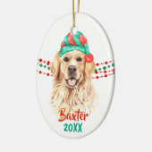 ゴールデンレトリエバーサンタハットホリデーストリングビーズ セラミックオーナメント (左)