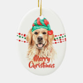ゴールデンレトリエバーサンタハットホリデーストリングビーズ セラミックオーナメント (裏面)