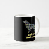 ゴールデンレトリエバーシルエットイエロー&ブラックグリッド コーヒーマグカップ (正面右)