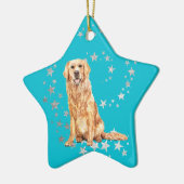 ゴールデンレトリエバーシルバースターズティール(緑がかった色)クリスマス セラミックオーナメント (左)
