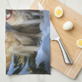 ゴールデンレトリエバースノーリースレイクリスマスデコール キッチンタオル (四つ折り)