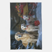 ゴールデンレトリエバースノーリースレイクリスマスデコール キッチンタオル (縦)