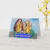 ゴールデンレトリエバーチアリーダーおめでとう カード (黄色い花)