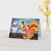 ゴールデンレトリエバートルコがシェフを追いかける感謝祭 カード (黄色い花)