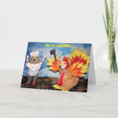 ゴールデンレトリエバートルコがシェフを追いかける感謝祭 カード (正面)