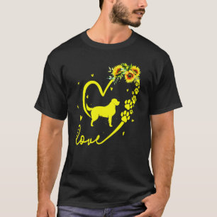 ゴールデンレトリエバードグサンフラワーハート Tシャツ