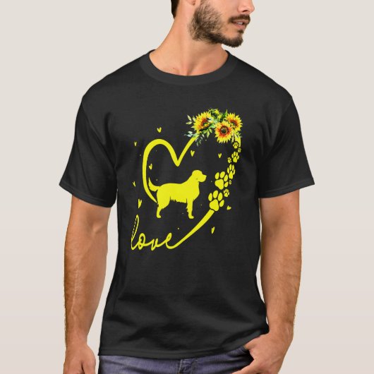 ゴールデンレトリエバードグサンフラワーハート Tシャツ (正面)