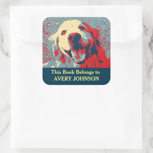 ゴールデンレトリエバードグスタイル化カスタム蔵書票 スクエアシール (バッグ)