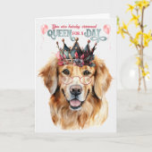 ゴールデンレトリエバードッククイーンフォーデイおもしろい誕生日 カード (黄色い花)