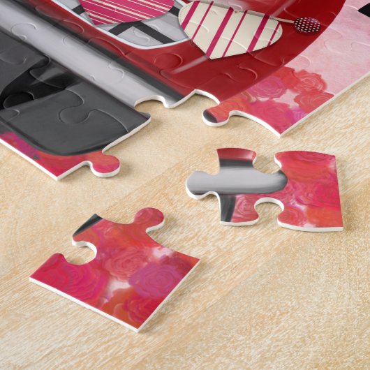 ゴールデンレトリエバードッグカーとハートバレンタイン ジグソーパズル (側面)