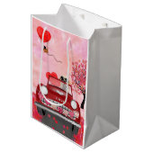 ゴールデンレトリエバードッグカーとハートバレンタイン ミディアムペーパーバッグ (正面アングル)