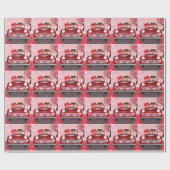 ゴールデンレトリエバードッグカーとハートバレンタイン ラッピングペーパー (フラット)