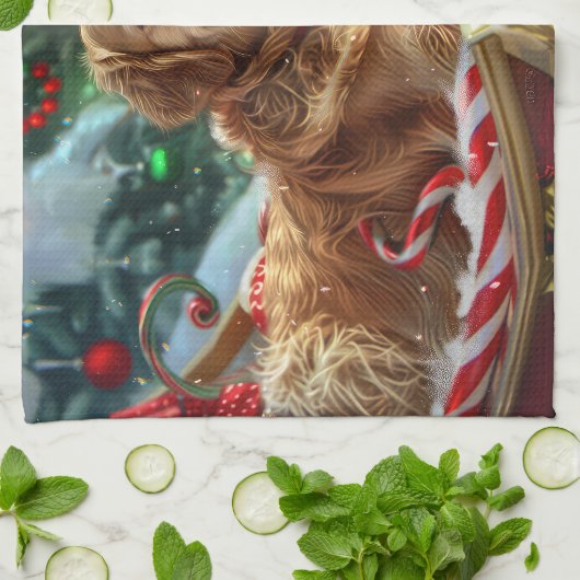 ゴールデンレトリエバードッグクリスマスフェスティバル キッチンタオル (折り畳み)