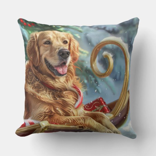 ゴールデンレトリエバードッグクリスマスフェスティバル クッション (正面)