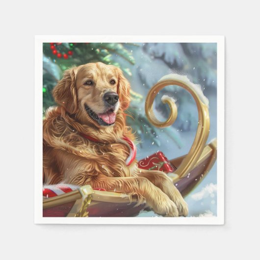 ゴールデンレトリエバードッグクリスマスフェスティバル スタンダードカクテルナプキン (正面)