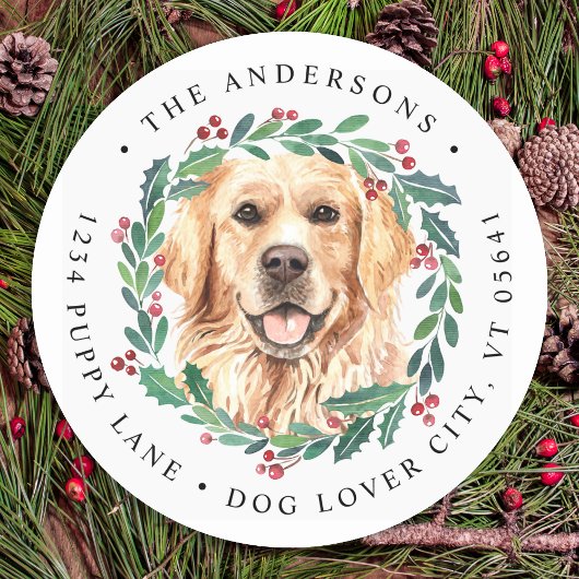 ゴールデンレトリエバードッグクリスマス差出人住所 ラウンドシール
