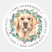 ゴールデンレトリエバードッグクリスマス差出人住所 ラウンドシール (正面)